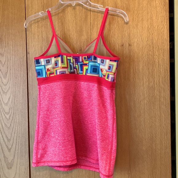 One Tooth Yoga USA MADE coral marled geometric sport workout bra tank top EUC - Picture 2 of 9